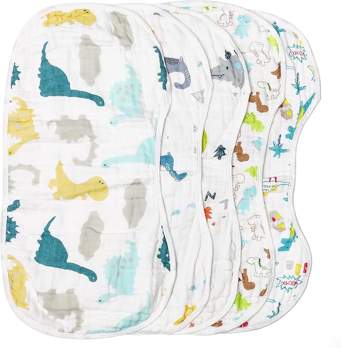 ShoppeWatch Muslin Burp Cloths Baby Burping Bibs 100% Organic Cotton 5-Pack Large 6 Layers Thick Soft Absorbent Cloth Spit Up Dribble Towels Rags for Newborns & Babies Unisex Shower Gift BB20