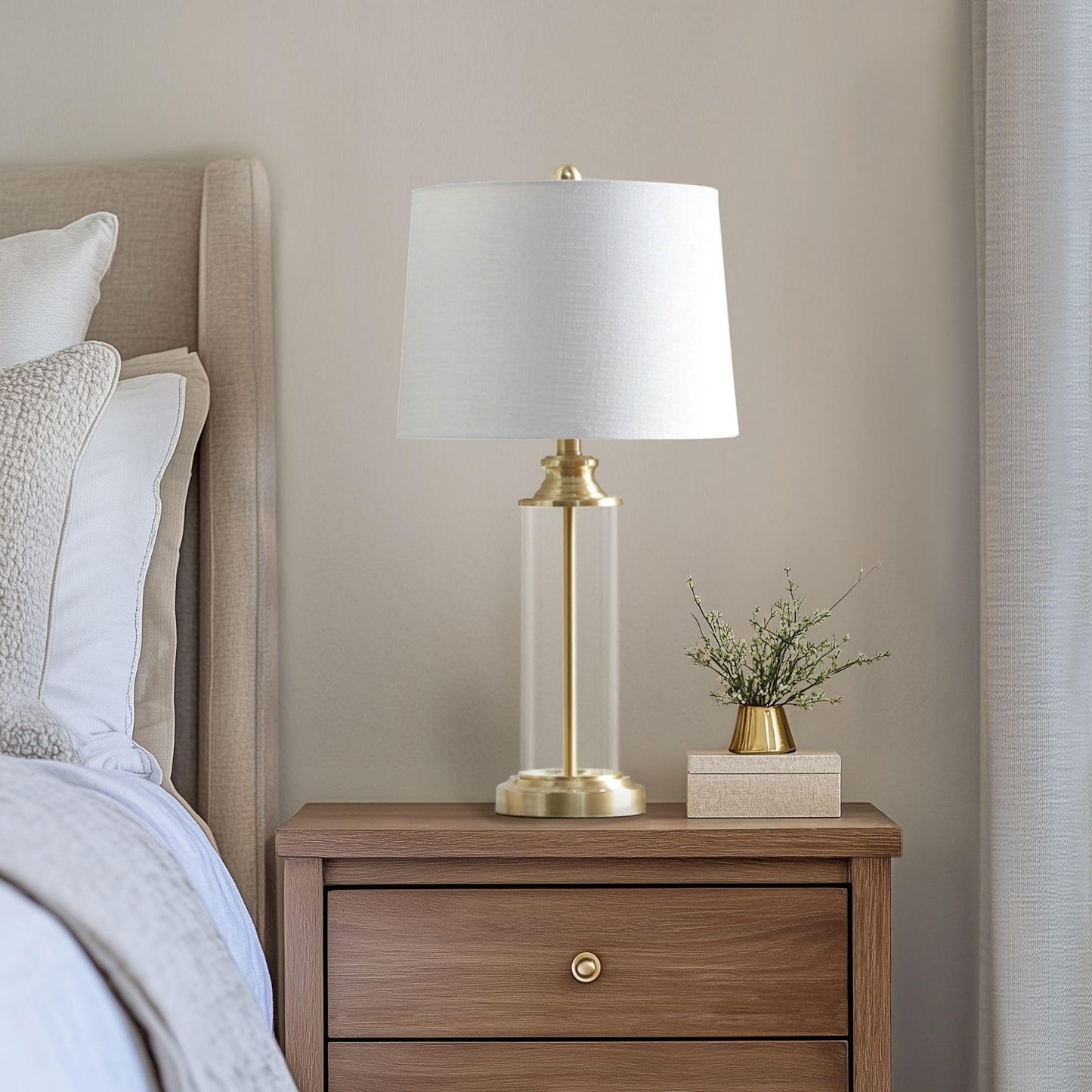 510 DESIGN Table Lamp Set of 2 - Clear Glass Body, Gold Accents, 26inH, Model 5DS153-1157