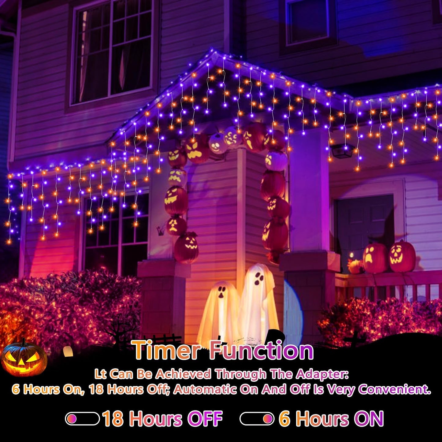 Jeayydsi 52Ft Outdoor Halloween Lights  480Led Purple And Orange Halloween Lights 12 Lighting Modes With Timer Memory Waterproof  String Lights For Outside  Party  Holiday  Garden Decor