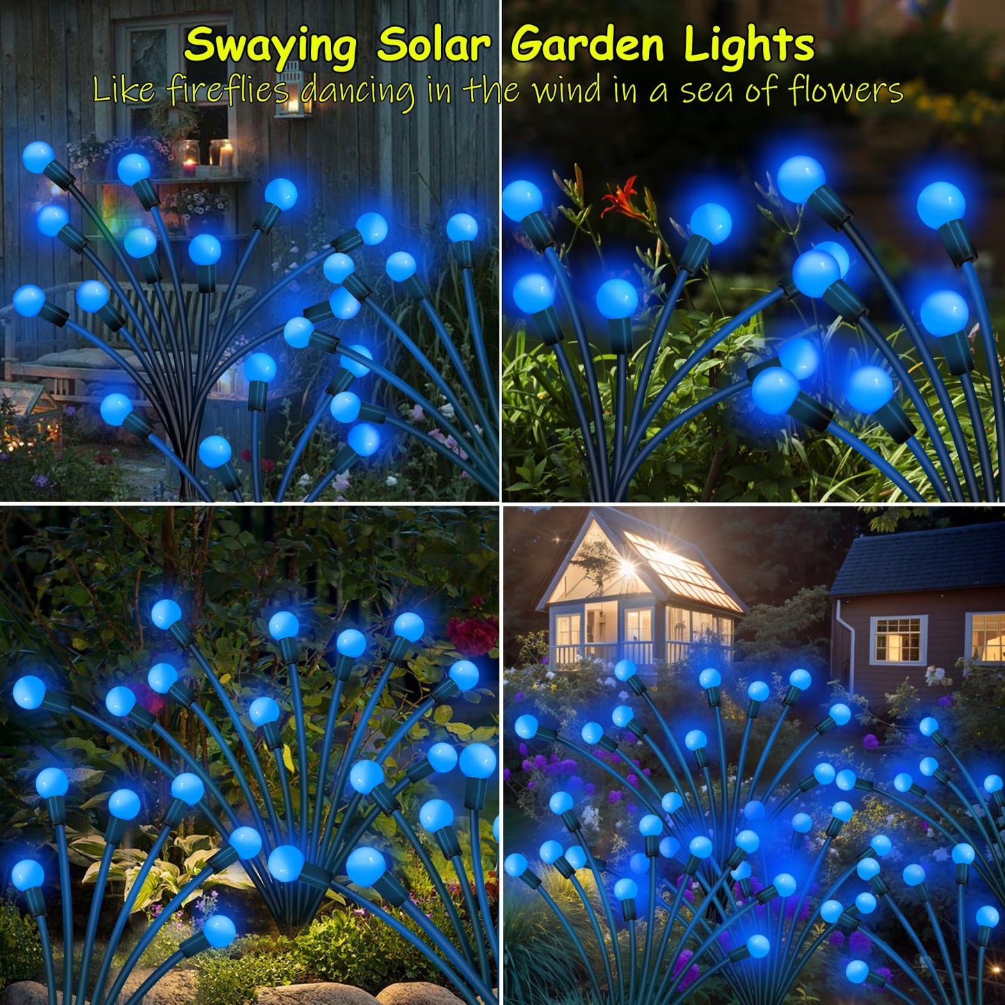 Kohlrabi Solar Garden Lights Outdoor  2 Pack 20 Led Solar Blue Firefly Lights Waterproof  Sway By Wind  Swaying Light For Yard Patio Backyard Garden Planter Flower Bed Pathway Outdoor Decoration