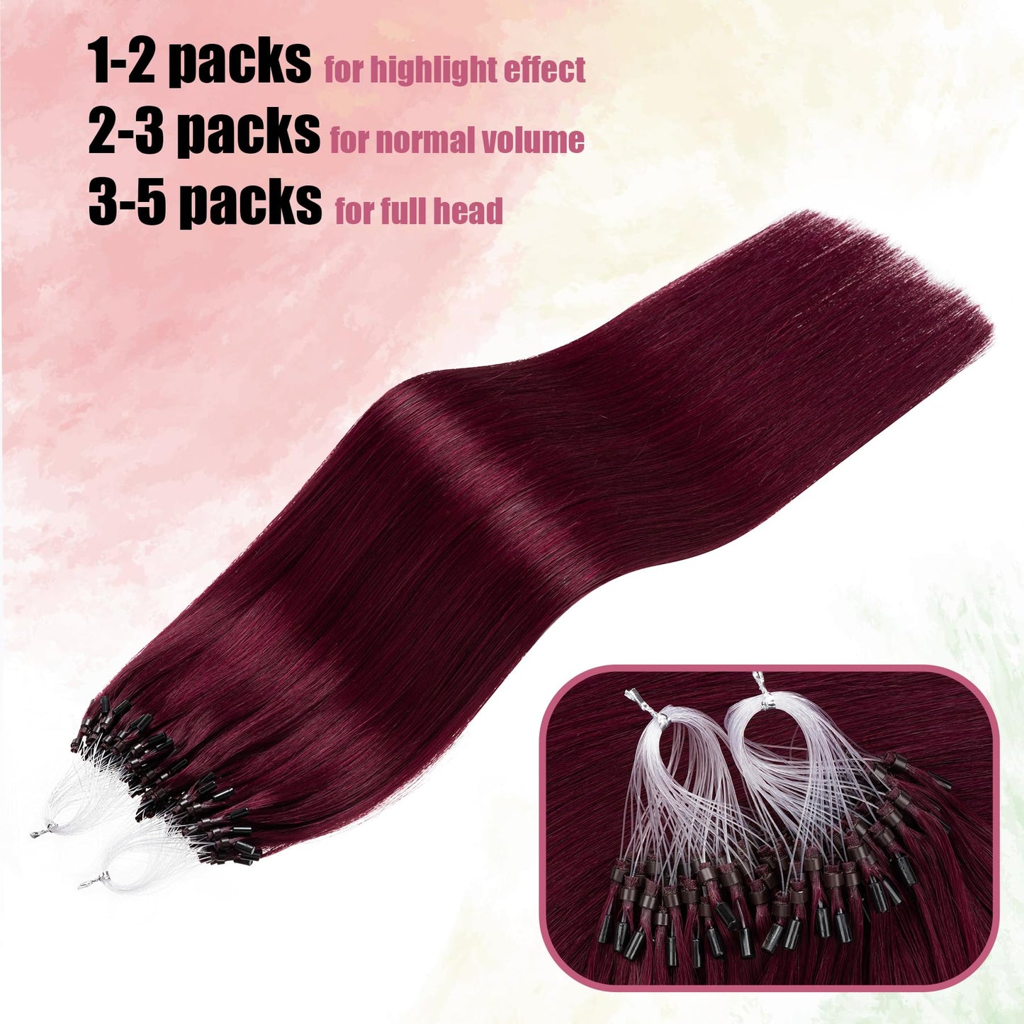 Micro Ring Hair Extensions Human Hair Loop 1g/Strand 50g Natural Bead Extensions (#99J, 24inch)