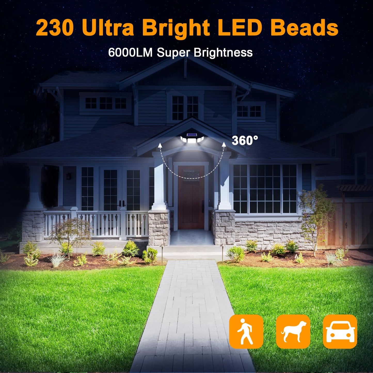 Onforu 6000LM Solar Security Lights, 5 Heads with Remote Control, IP65 Waterproof, Black, Model BDTYC10AS-5