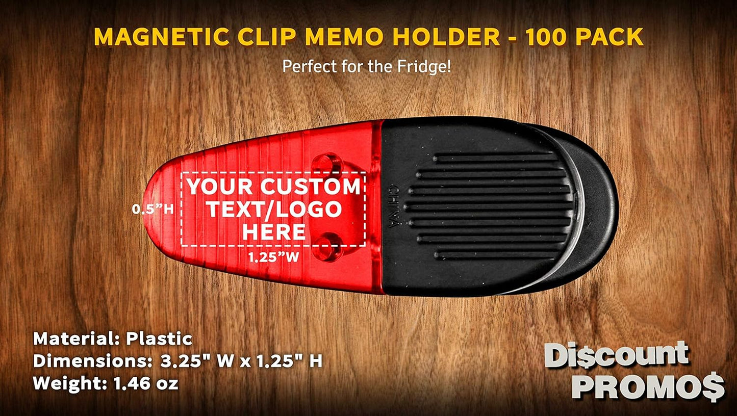 100 Magnetic Memo Holders Set - Customizable Text, Logo - Large Clip, Plastic - TRed