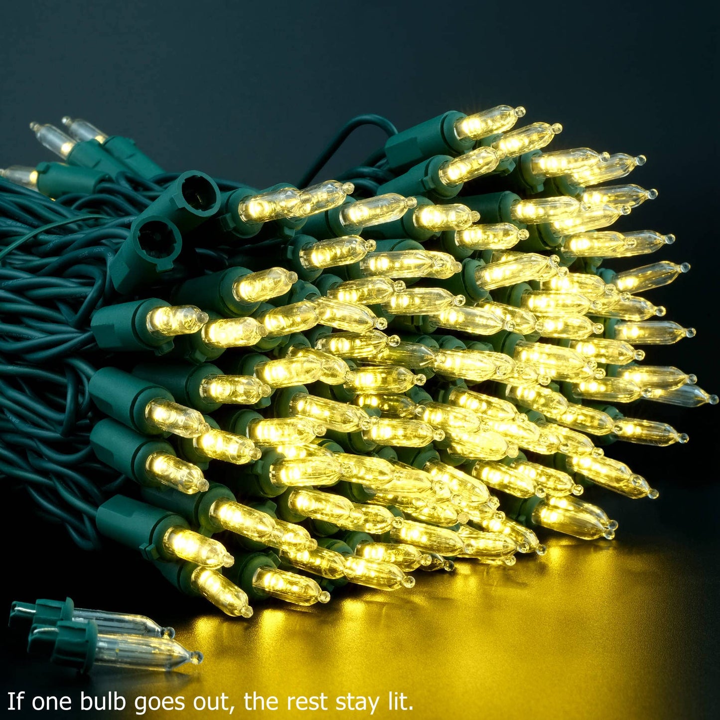 Yuletime 200 Count Warm White Led Christmas Lights, 66Ft Green Wire, Ul Certified, Copper Wire & Acrylic Bulbs