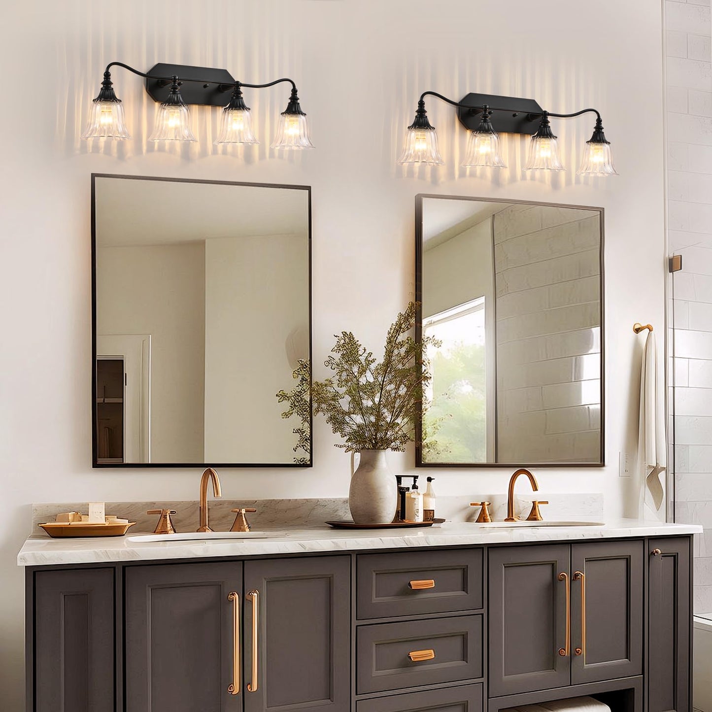 Bathroom Vanity Black Vintage Light Fixture  4 Lights Bathroom Lighting Matte Antique Brass Finish With Crystal Glass Shade  Black Vintage Vanity Light For Bathrooms
