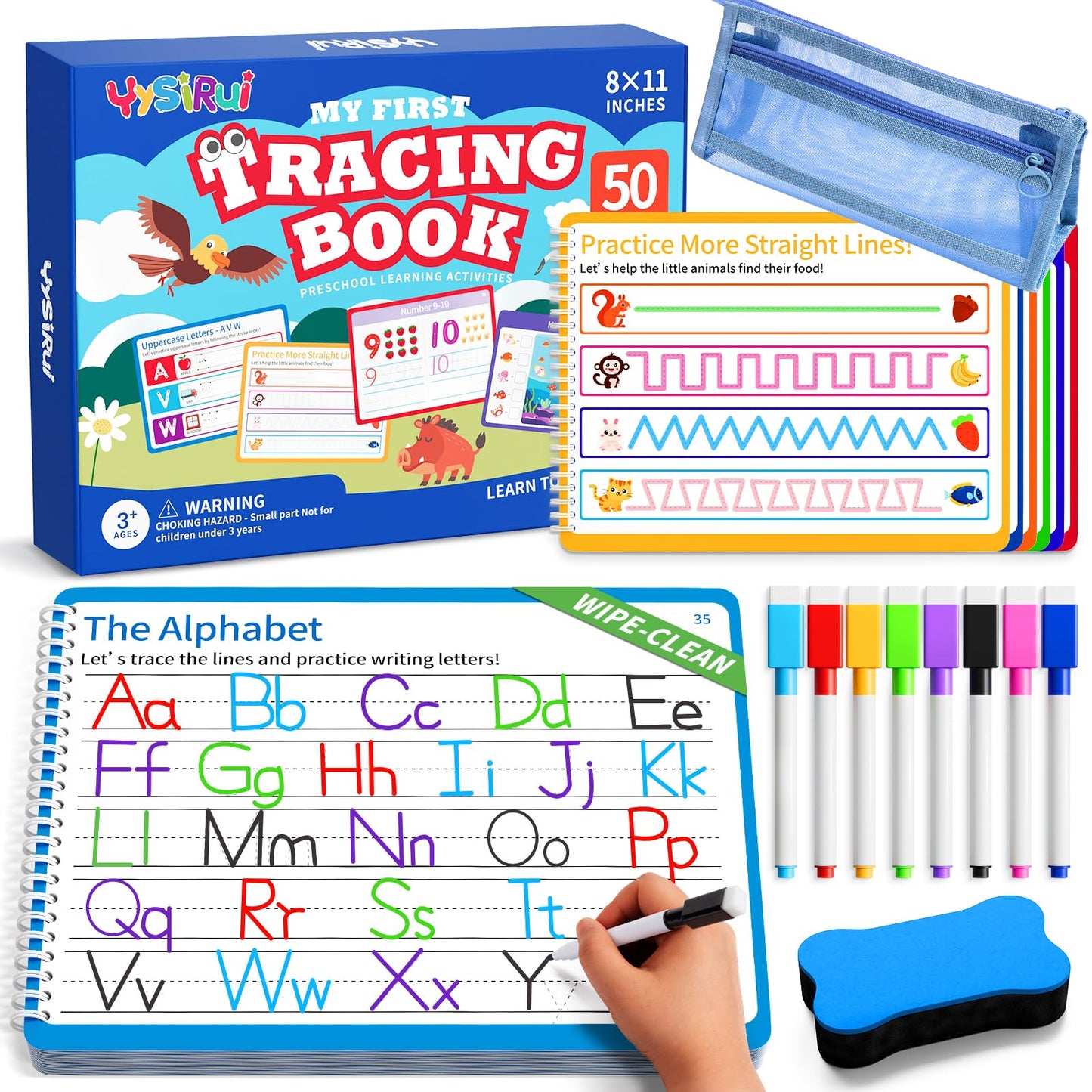 YySiRui Preschool Learning Activities, Tracing Books for Kids Ages 3+, Toddler Handwriting Practice, Letter Tracing for Kids, Preschool Kindergarten Workbooks 3+, Learning Books for 3+ Years Old