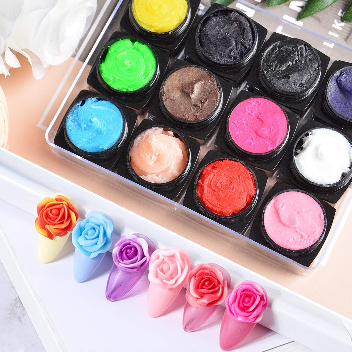 EBANKU 12 Colors Sculpture Painting Nail Gel Set, 3D Nail Carved Gel Sculpture Creative DIY Decoration Painting Glue with Tools,