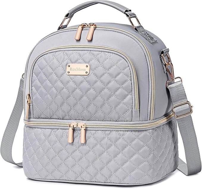 Lunch Bag - Dual Compartment Insulated Lunchbox for Men & Women - Leakproof Lunch Cooler with Adjustable Strap for Work, Picnic, Beach