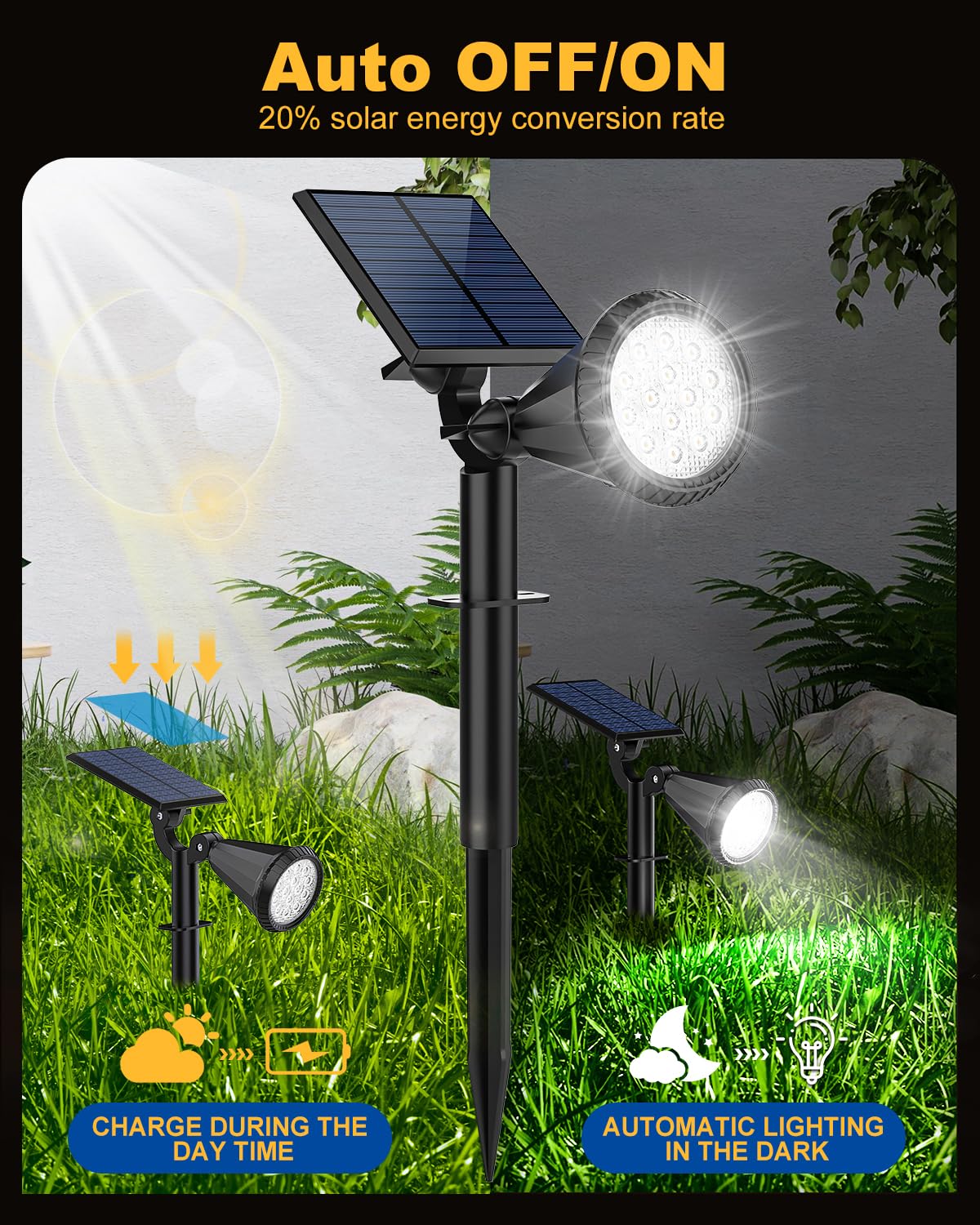 Fratink Solar Spot Lights Outdoor, 8 Pack Outdoor Solar Lights for Yard, 4 Lighting Mode Solar Landscape Spotlights with Auto On/Off, 2-in-1 Waterproof Wall Lights for Garden, Walkway (Cool White)