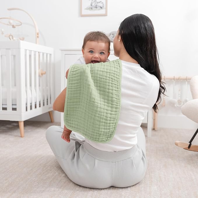 Comfy Cubs Muslin Burp Cloths 20" x 10", Pack of 6 - Large, 6-Layer, Ultra Absorbent 100% Cotton for Baby Drool and Messes - Soft, Safe & Gentle Baby Burp Cloths Set for Boys & Girls - Sage