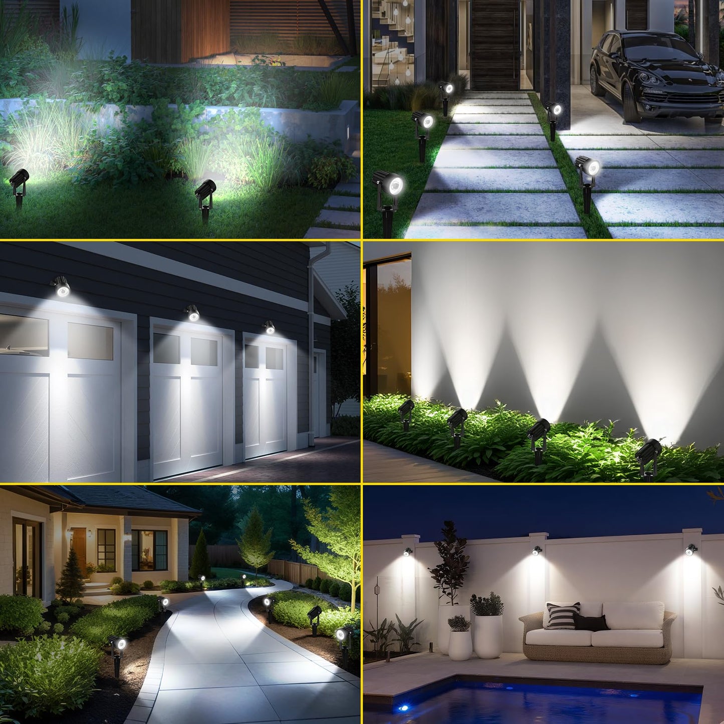 T-SUN 2W Solar Spotlights, LED Outdoor Landscape Lights, Waterproof, Dual Head, 2-IN-1, Cold White