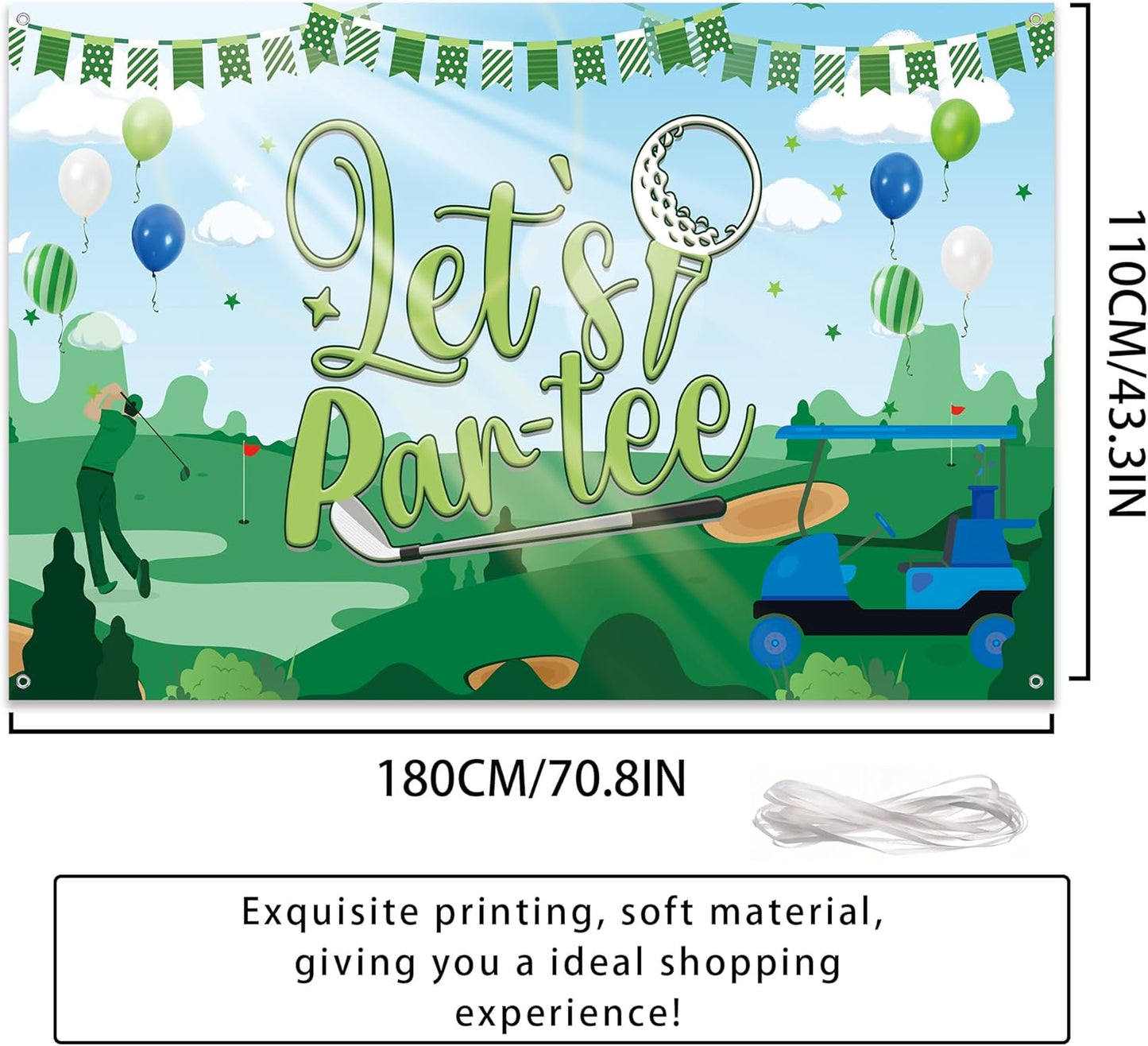 Golf Party Decorations Backdrop Banner - Let’s Par‑Tee Vinyl Photo Background for Retirement Birthday Decor, Golf Party Banners with Fairway Green Pattern Design (71x43 in)