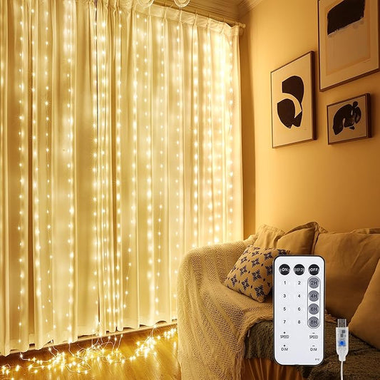 NWLIGHT Fairy Curtain Lights for Bedroom, 9.8x9.8 Ft Fairy Lights Curtain with Remote, 300 LED String Light 8 Flashing Mod...