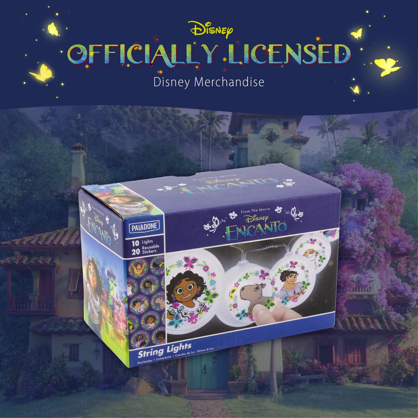 Paladone Encanto String Lights With Stickers - 54 Length (137 Cm) Indoor Room Lighting - Disney Kids Movie Encanto Bedroom Decor And Party Decoration