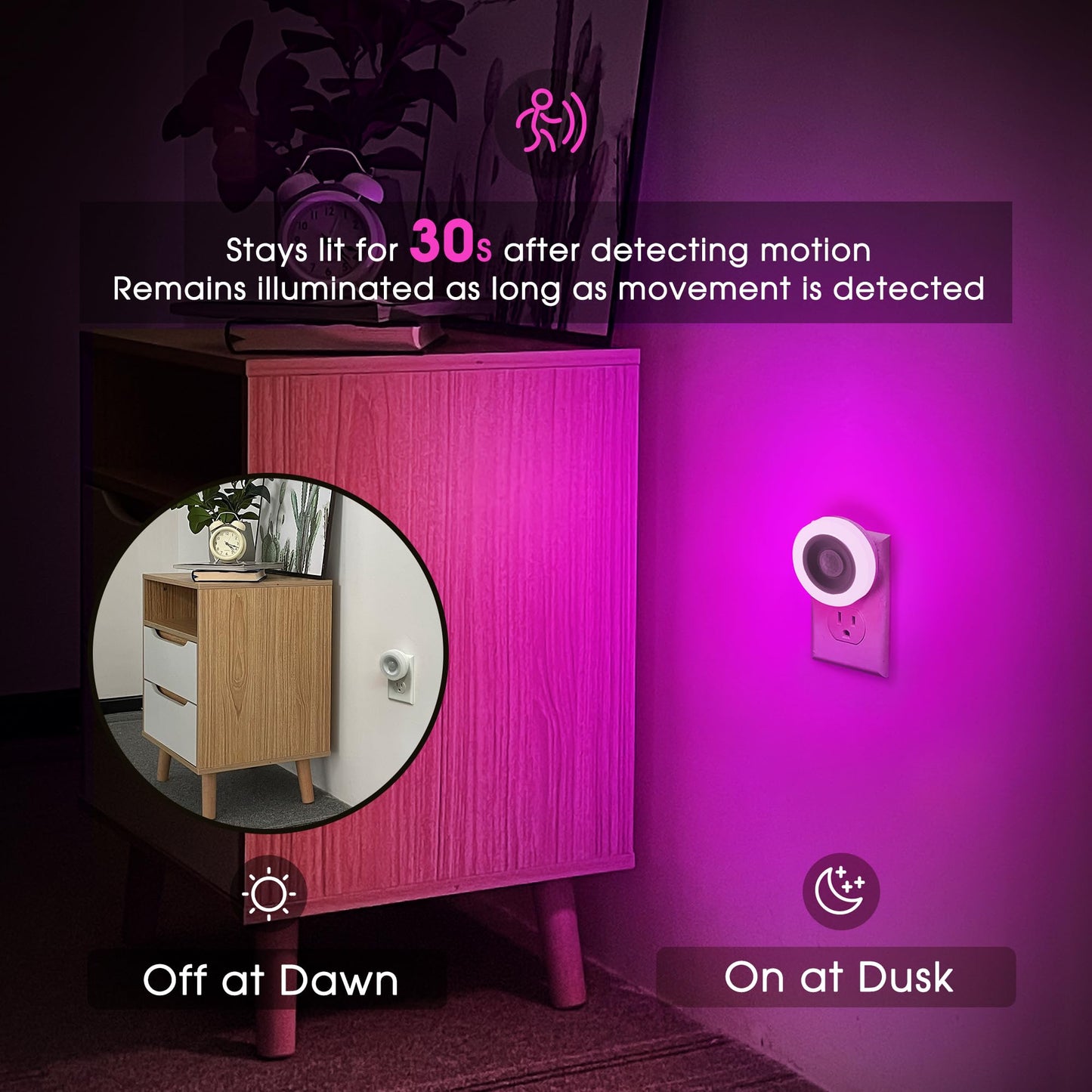 Briignite Motion Sensor Night Light, Auto On/Off, 2 Pack, Energy-Saving LED, Purple
