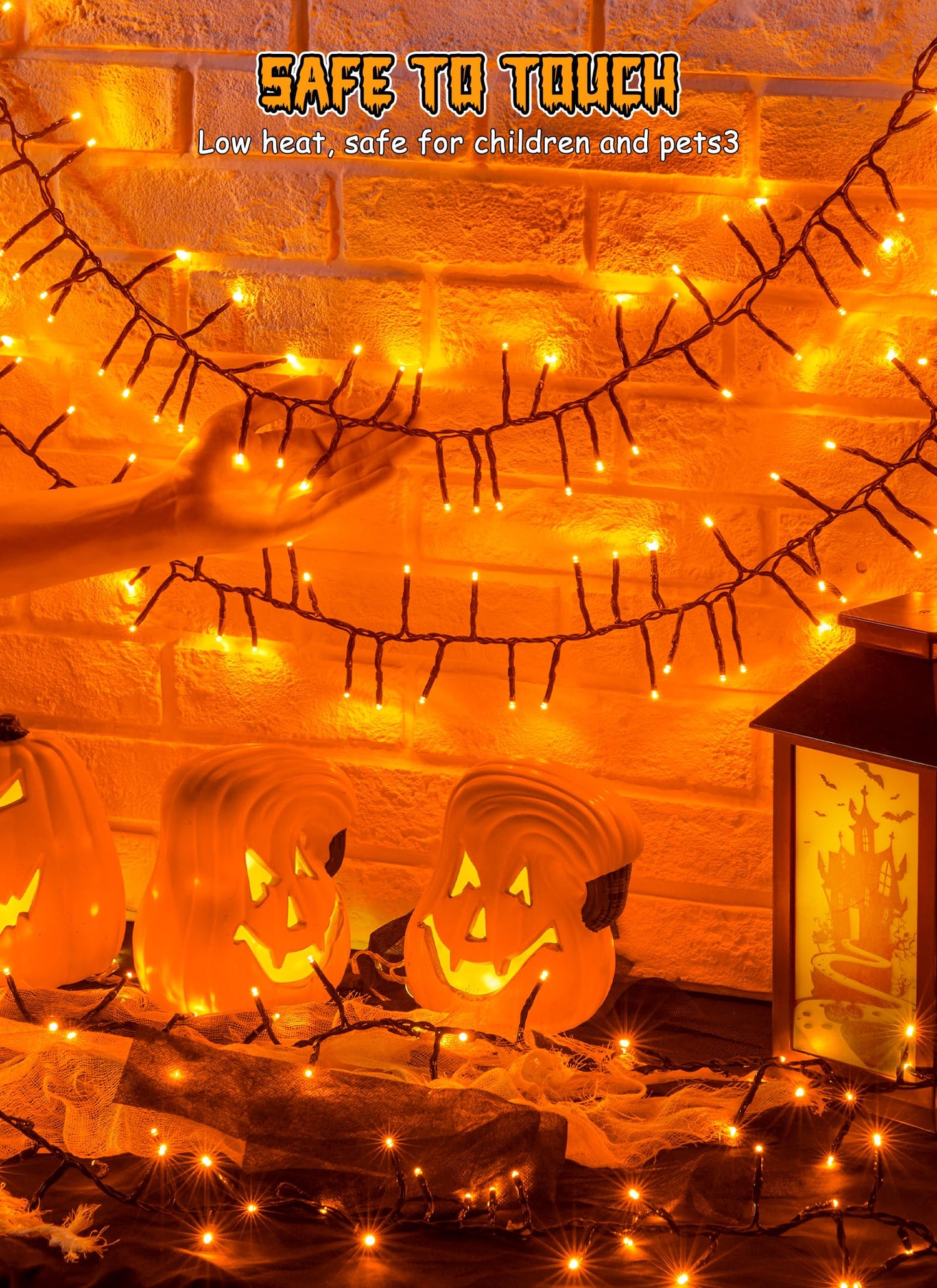 Brightown 10Ft 120 Led Halloween String Lights Battery Operated Outdoor  Orange Halloween Cluster Lights  8 Modes Timer Waterproof Twinkle Fairy String Lights For Indoor Halloween Decorations