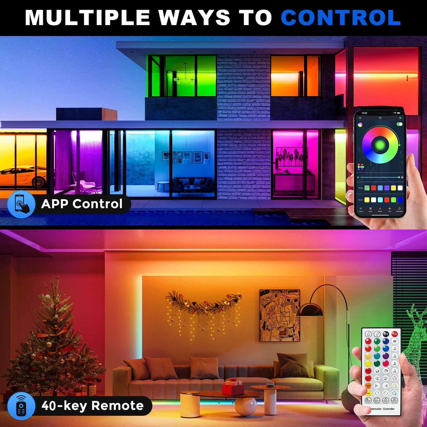 HRDJ LED Strip Lights, 16.4FT, IP67 Waterproof, Multicolor, APP Control, Music Sync, Model YingLX-5050LY5M