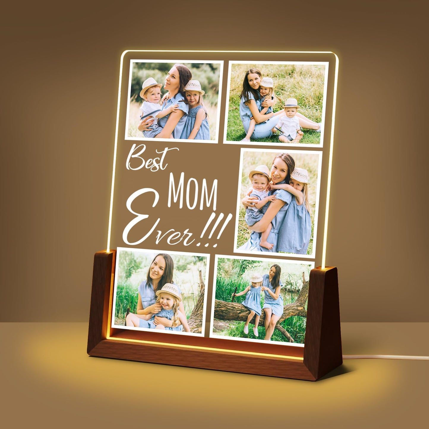Maiwell Personalized Mothers Day Birthday Christmas Gifts For Mom Grandma Wife From Daughter Son Husband  Custom Led Night Light Up Picture Frame With Photo Name  Customized Best Mom Ever Gifts