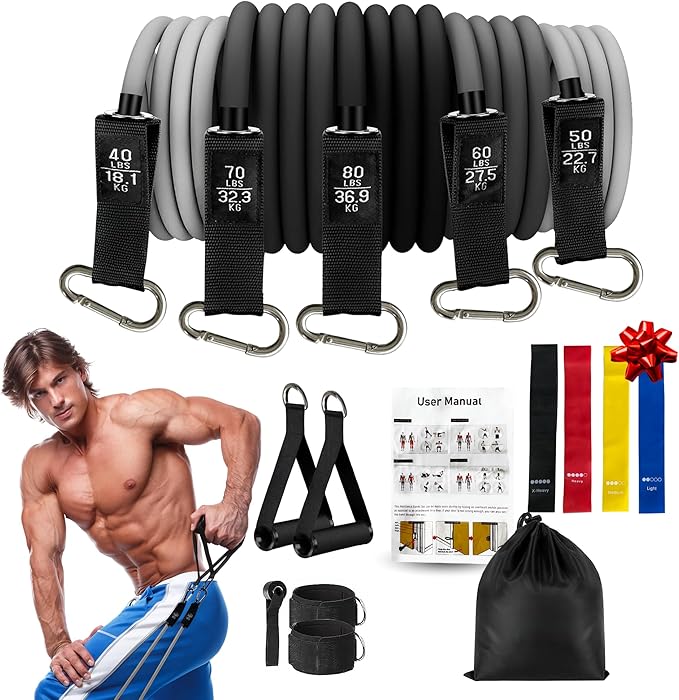 Resistance Bands Set with Handles, Heavy TRX Bands for Working Out, Elastic Exercise Bands with Therabands - Training Set ...