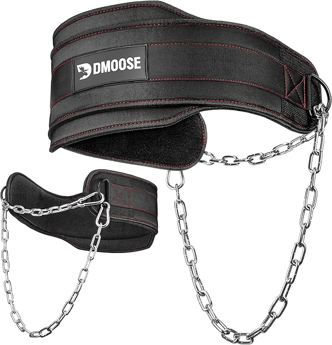 DMoose Fitness Dip Belt for Weight Lifting, Pullup, Squats & Dips - 36" Robust Steel Chain, Comfortable Neoprene Padding S...
