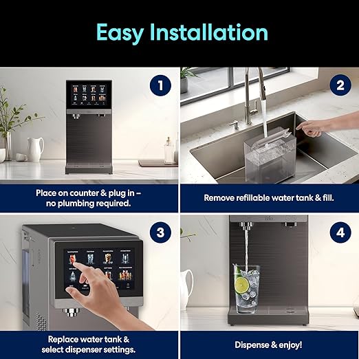 Brio Q60 Sparkling Water Countertop Dispenser with Refillable Tank, No Plumbing Required | Instant Hot & Cold 4 Stage Reverse Osmosis Filtration, Reduces PFAS & Microplastics | Touch Screen Display