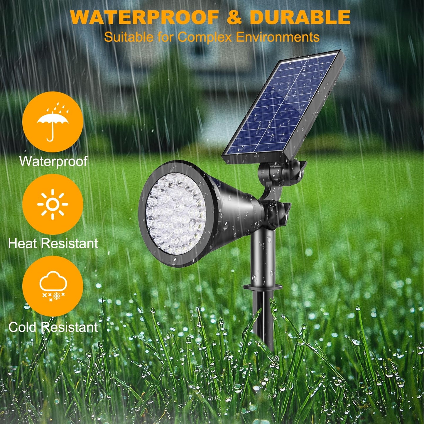 Apomao Solar Spot Lights Outdoor  36 Leds Solar Landscape Lighting With 2200Mah  Outdoor Lights Auto On/Off 2-In-1 Wall Or Ground Solar Powered For Yard Garden- 2 Pack (Warm White)