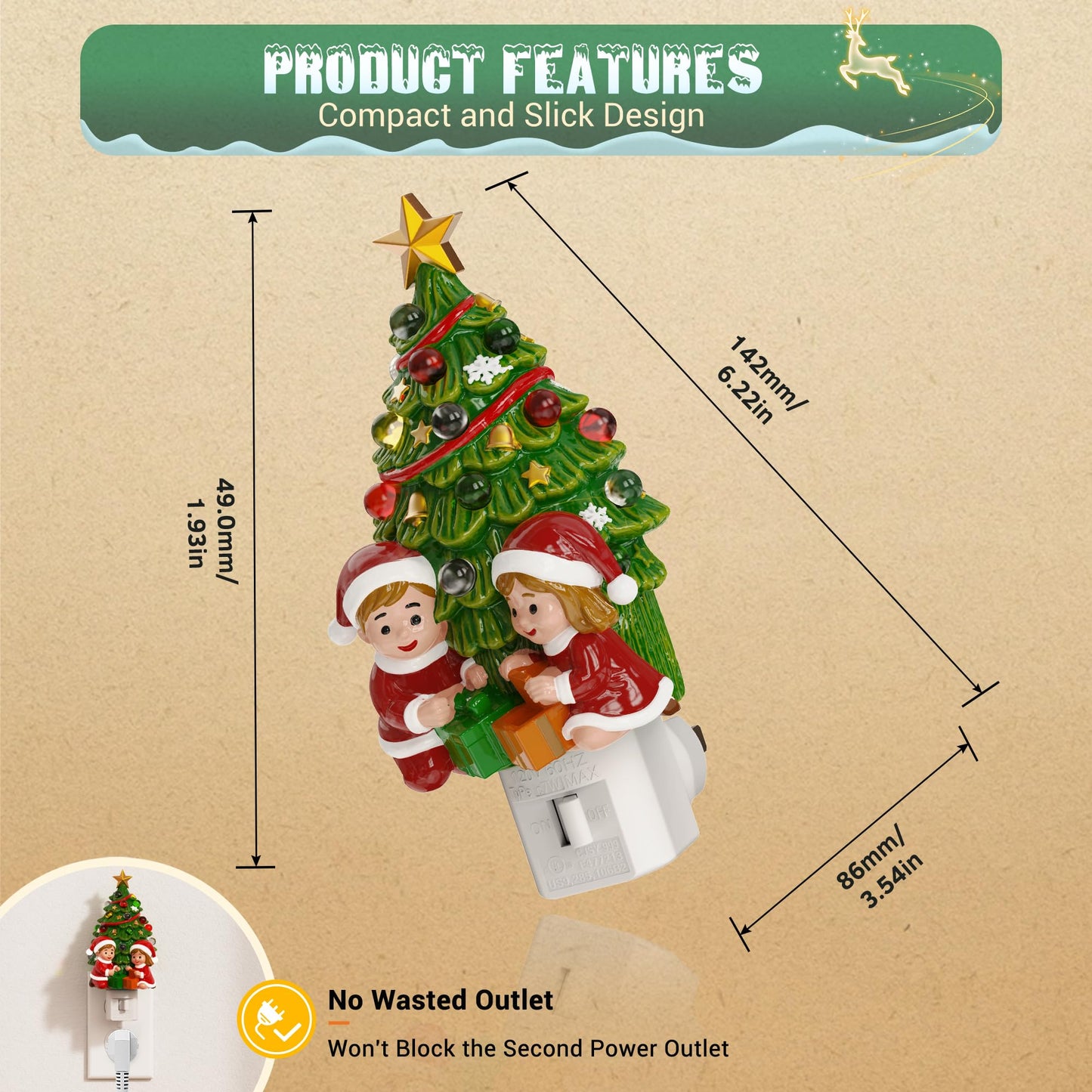 Jandcase Christmas Tree & Santa Claus Night Light  3000K Night Lights Plug Into Wall Cute & Funny Ceramics Christmas Night Light For Kids  360?Rotatable For Home Party Decor 1 Pack