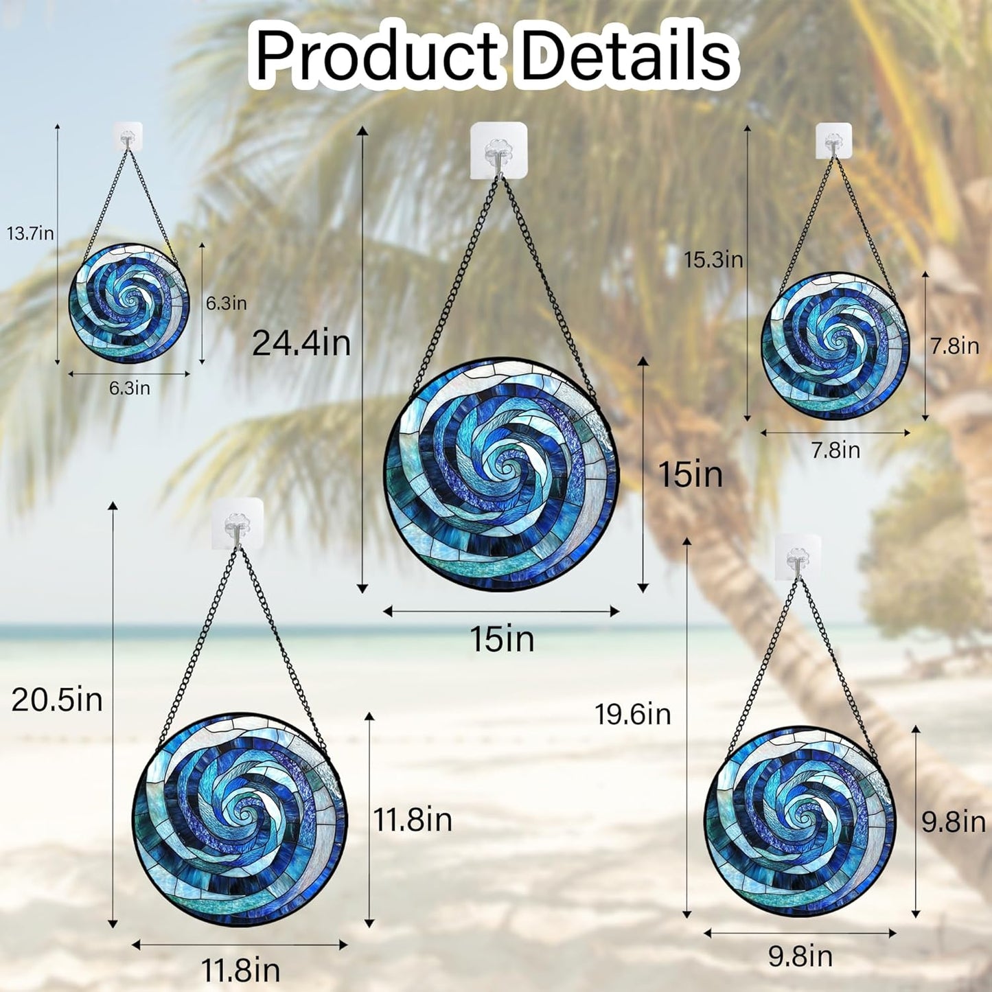 Stained Glass Window Hanging - Blue Abstract Swirl Suncatcher for Doors Garden Patio Unique Sun Catchers Decor Christmas Mother's Day Birthday Gifts for Women Men Mom Nana Friend 6.3 in
