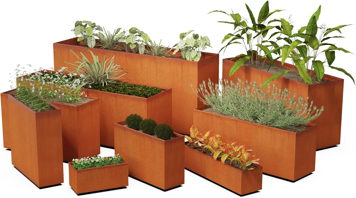 Large Rectangular Planters for Outdoor Plants - 60x24x36 Corten Steel Planter Box for Patios & Commercial Landscaping | Extra Large Metal Planter, Made in USA