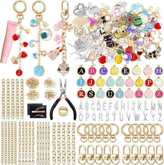 Wurosi 325Pcs Charms Lip Gloss Keychain Making Kit, Including 20 Keychain Clips 25 Extender Chain 118 Charms Jewelry Plie...