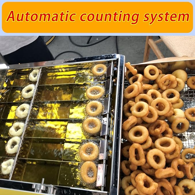 Commercial 6 Rows Automatic Mini Donut Maker Machine, Frying Donuts Maker, Frying Doughnut Machine, For Restaurant, Bakery, Party, Dessert Shop, 2600pcs/hour (6 Row)