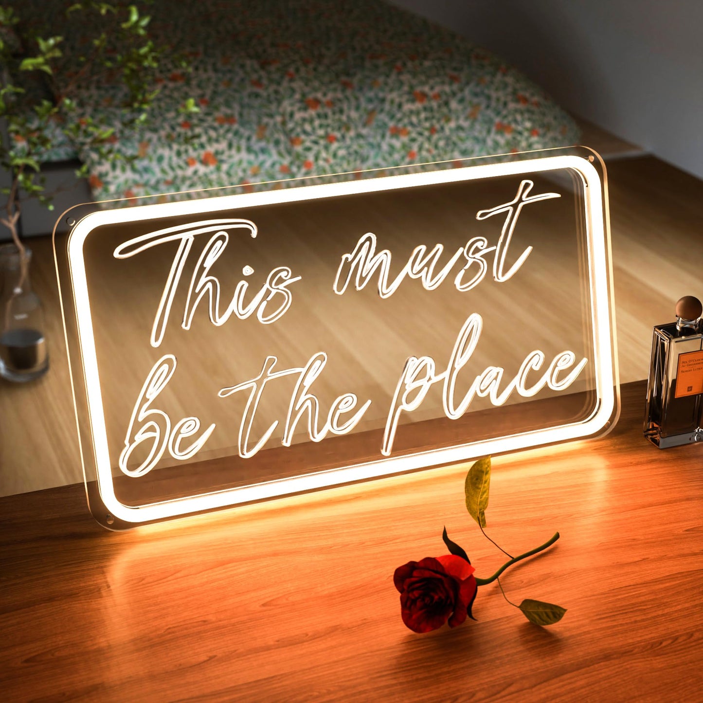 welltodo LED Neon Sign - This Must Be The Place, Dimmable, USB Powered, Acrylic, 15.95 x 8.75 inches, Warm White