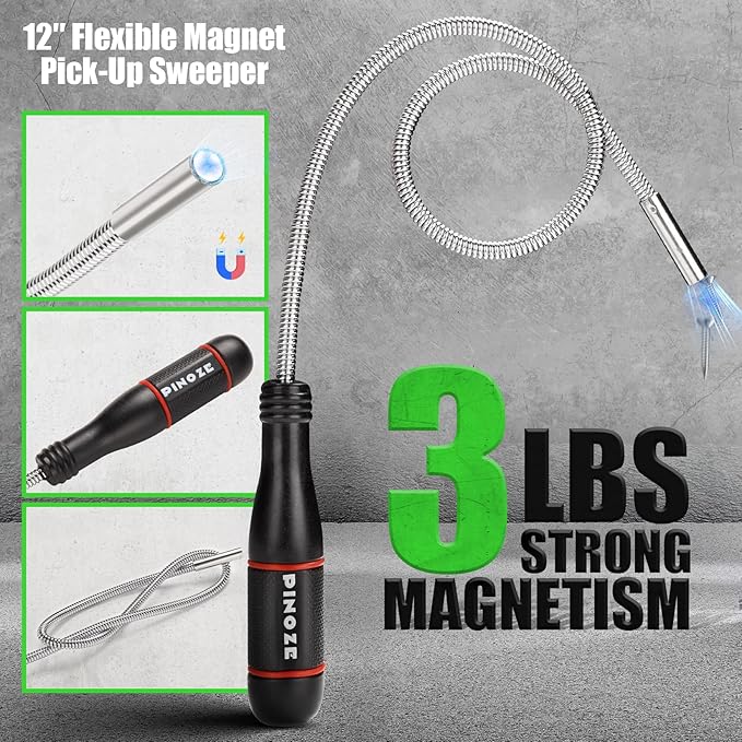 Collapsible Magnetic Parts Organizer Trays & 12" Flexible Magnetic Pickup Tool, 3 Different Size Magnet Tool Trays & Pick-Up Sweeper for Screw, Bolts, Nuts, Washers, Pins and Metal Parts, Green