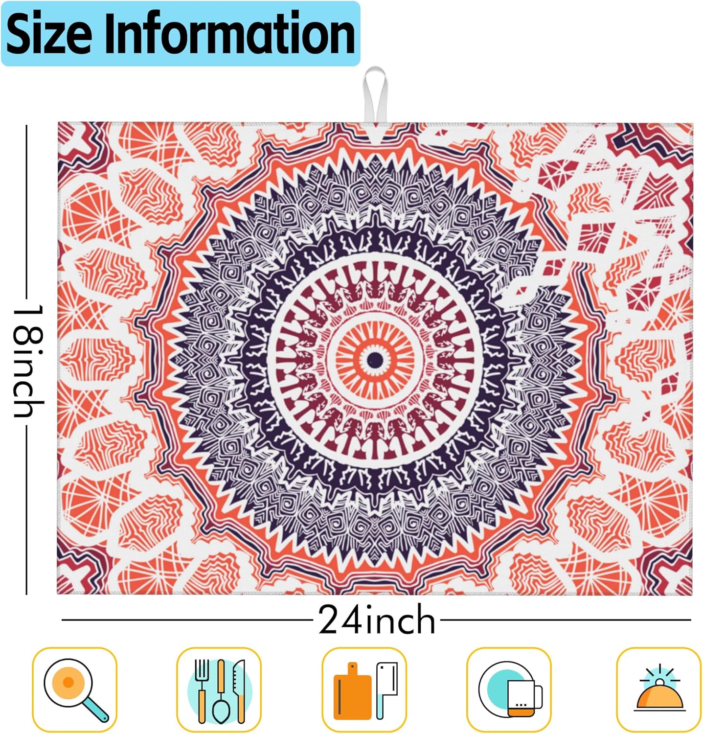 Large Dish Drying Mat for Kitchen Counter,18"X24" Mandala Flowers Super Absorbent Reversible Microfiber Dish Drying Mat Dish Drainer Mat,Dishes Mat Drying Pad for Kitchen Countertop Coffee Bar