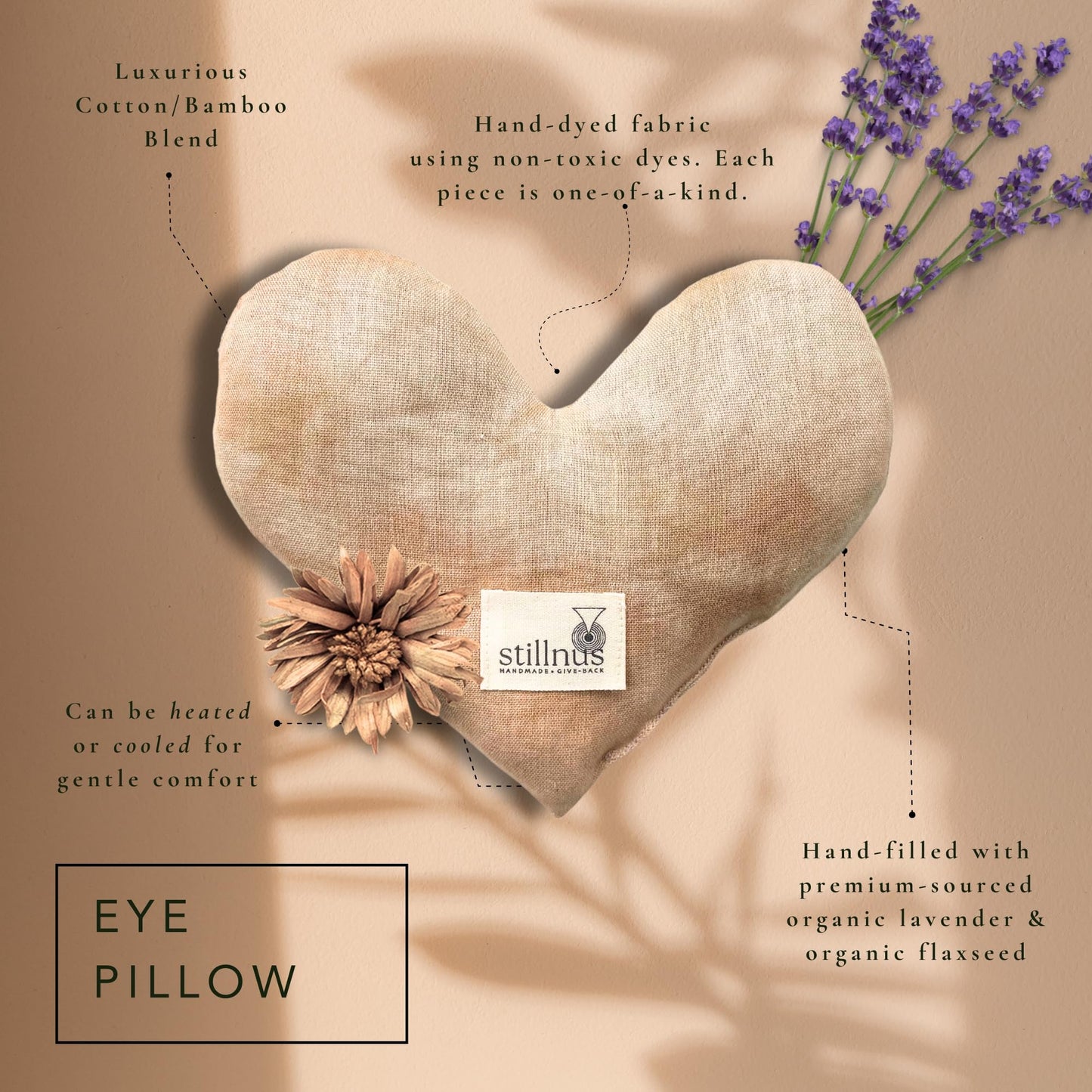 Stillnus Handcrafted Weighted Heart Eye Pillow - Bamboo Cotton with Organic Lavender & Flaxseed - Hot & Cold Relaxation, Ready-to-Gift Self-Care & Meditation Accessory