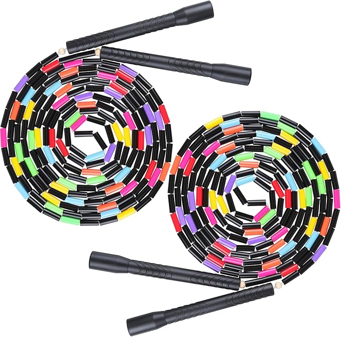 16.5FT Double Dutch Jump Ropes for Adults Kids, Rainbw Long Jump Rope, Beaded Jump Rope for Fitness, Segmented Skipping Ro...