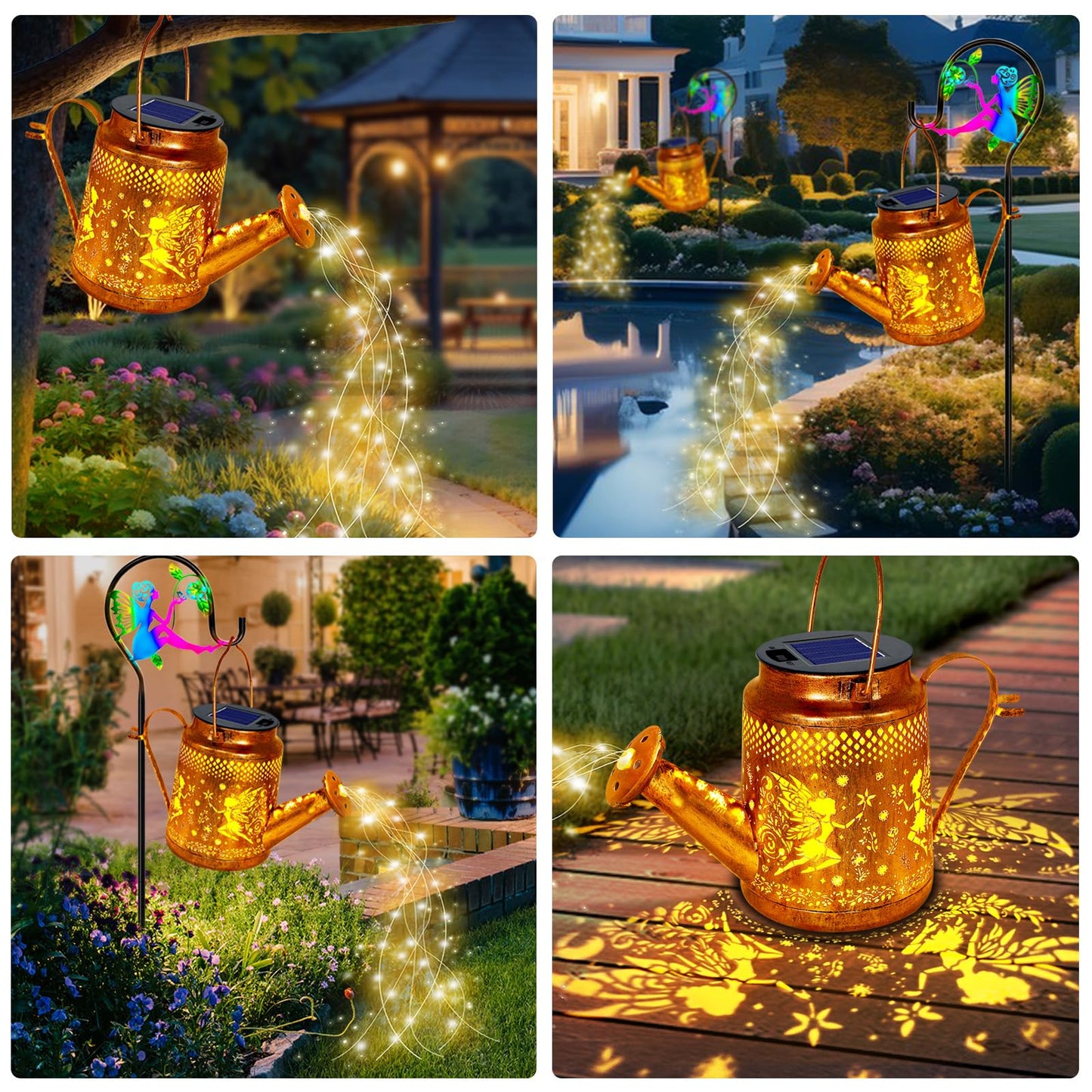 Fariy Solar Lights Outdoor Waterproof  Solar Watering Can Lights With Shepherd Hook  Metal Angel Hanging Lantern Garden Decor Yard Outside Patio Lawn  Gifts For Mom Grandma Women Birthday