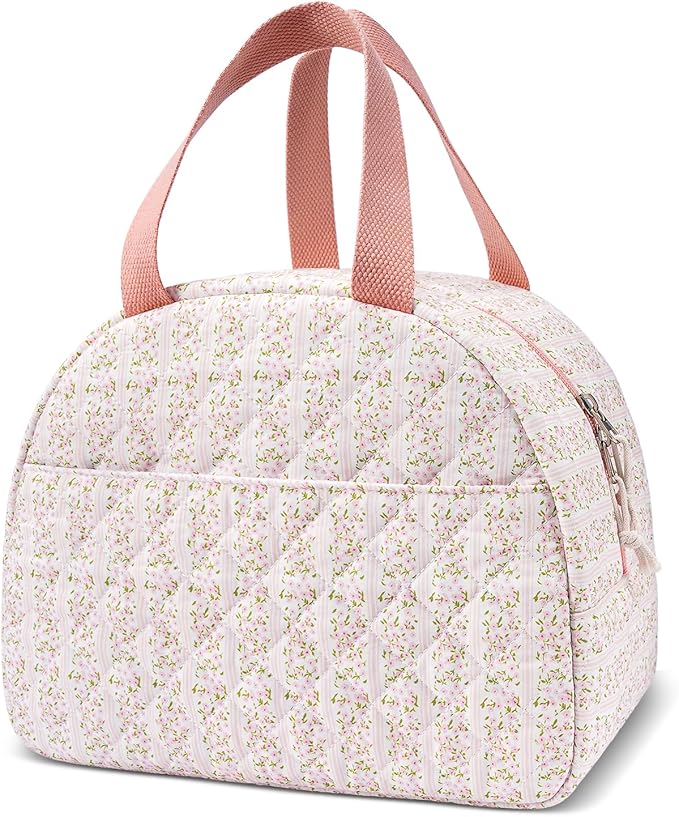 Lunch Box for Women,Cute Quilted Lunch Tote Bag,Reusable Insulated Lunch Box,Large Capacity Cooler Bag with Compartments for Work, Picnics or Travelling