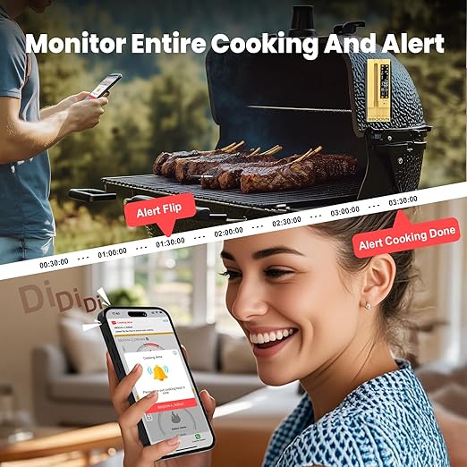 WiFi Sub-1G Wireless Meat Thermometer Unlimited Range with Digital Smart Base 7 NIST Certified Sensors with Ambient Temp Monitor for BBQ, Grill,Oven, Smoker (1, Purple, Small)
