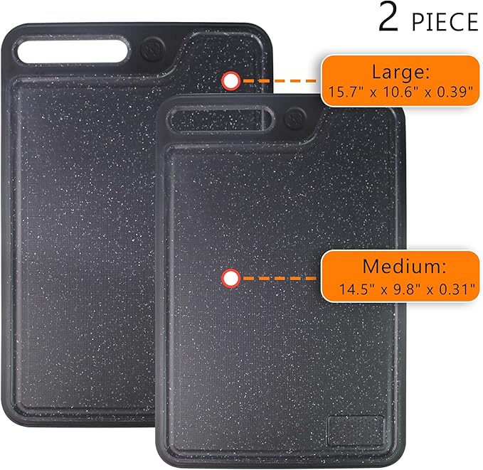 Cutting Boards for Kitchen,Large Cutting Board Set of 2,Non-Slip Cutting Board with Dandle and Juice Groovenon,Dishwasher Safe Cutting Boards (Black)