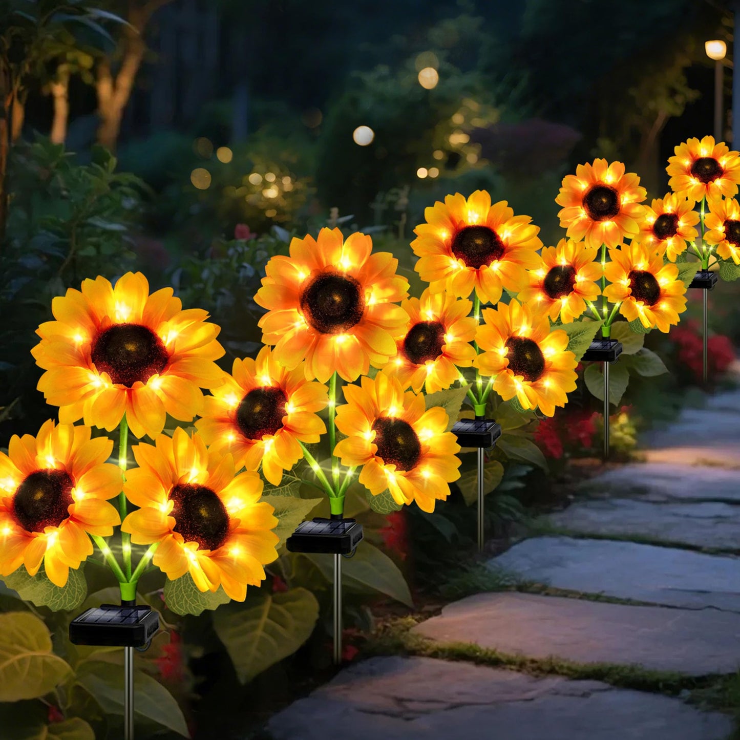Solar Garden Lights Outdoor  5 Pack Sunflower Lights With 15 Large Sunflower  Waterproof Garden Decor  Birthday Gifts For Mom Grandma  Decorative Solar Flowers For Pathway Patio Yard Fall Decorations