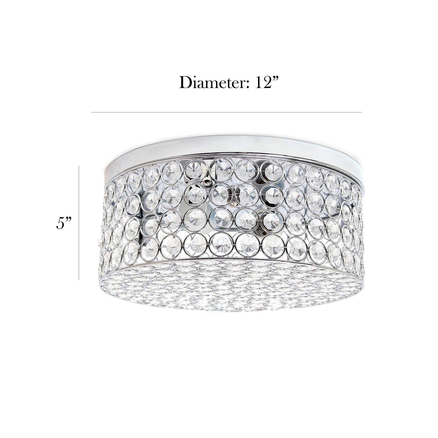 Elegant Designs FM1003-CHR Ceiling Flush Mount Fixture, 12 Inch, 2 Light, Chrome, Crystal