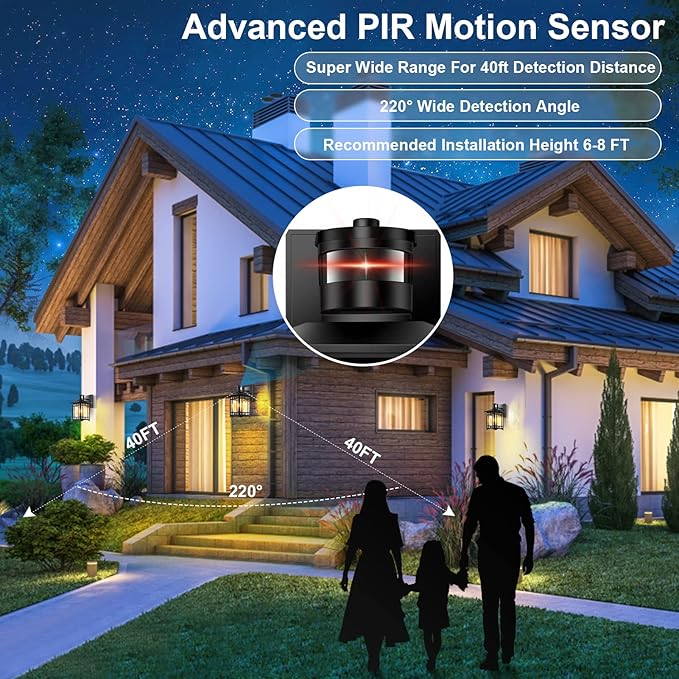 Dusk to Dawn Motion Sensor Light, Outdoor Light Fixture, Golden Wall Sconce Lighting, Front Porch Light, Exterior Lights for House Patio, Outside Door Lights, Wall Mount Anti-Rust Lantern