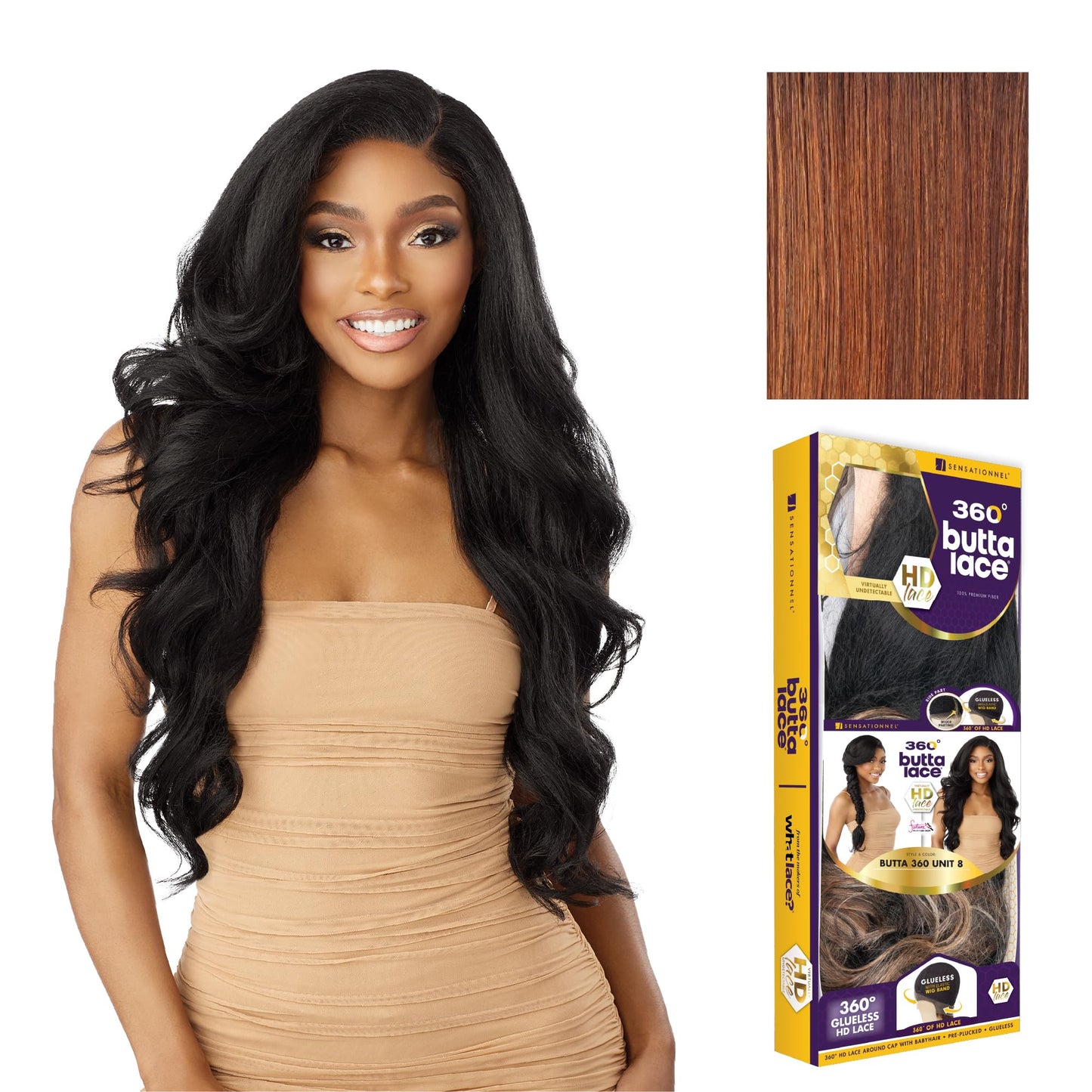Sensationnel Butta 360 Lace Wigs - Unit 8 Side Wider Parting 360 Degree Lace Glueless Synthetic Preplucked Hairline (FLAMBOYAGEA