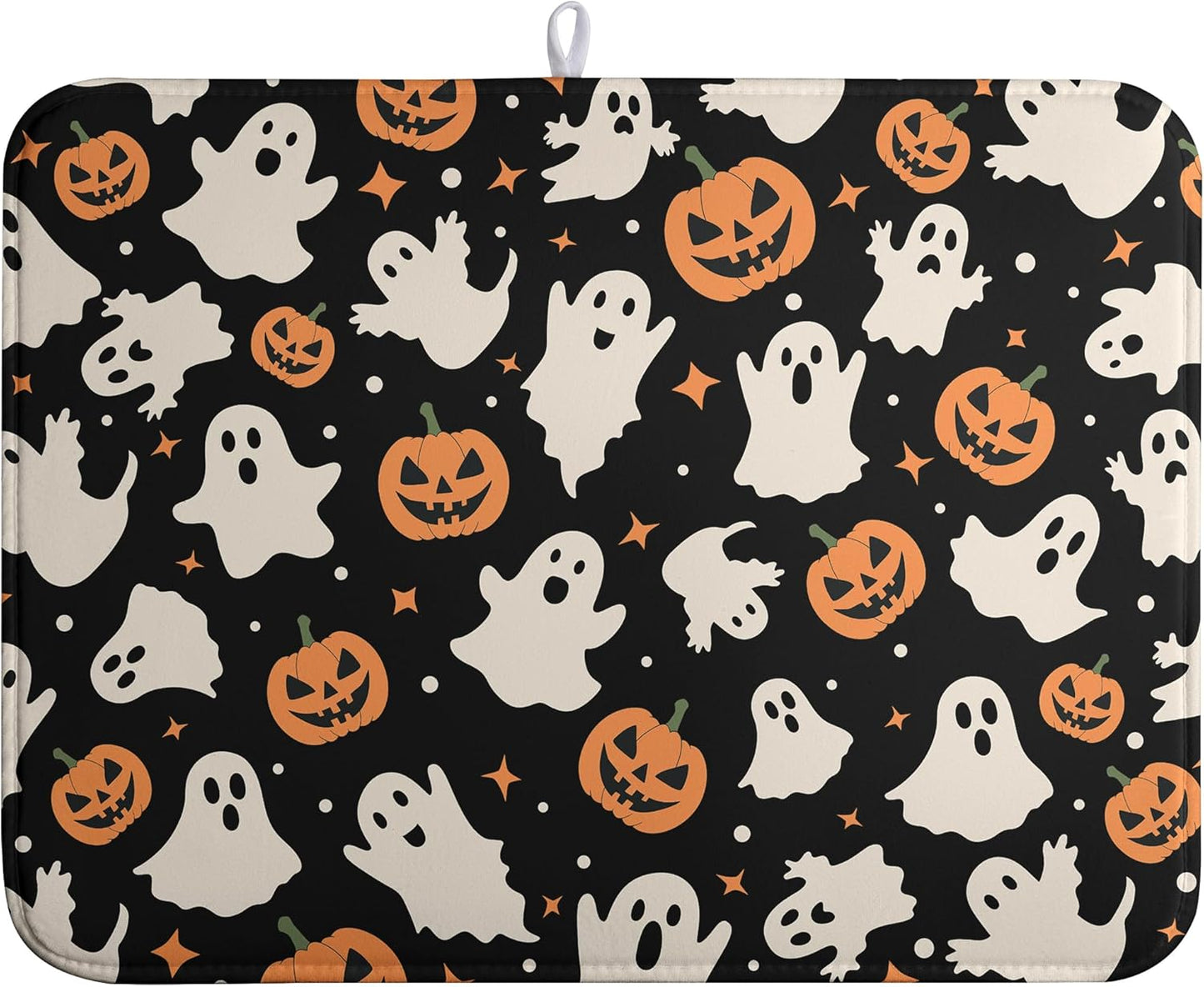 Halloween Dish Drying Mat for Kitchen Counter Pumpkin Spooky Ghosts Fall Dish Mat Absorbent Microfiber Reversible Dish Draining Mat Extra Large Dishes Pad 18 X 24 Inch