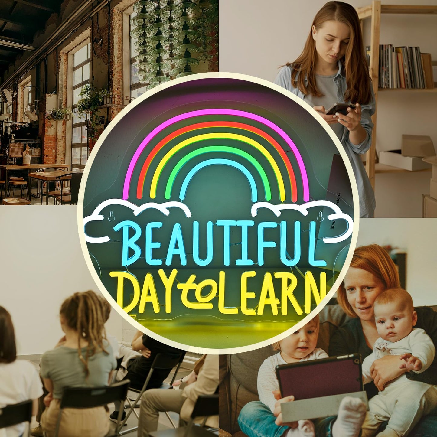 Beautiful Day To Learn Led Neon Sign  16.5X12.6 Usb Powered  Dimmable  5V/2A  For Classroom  Study Cornor Home  Gift  Office  Bedroom  Lifelong Learner