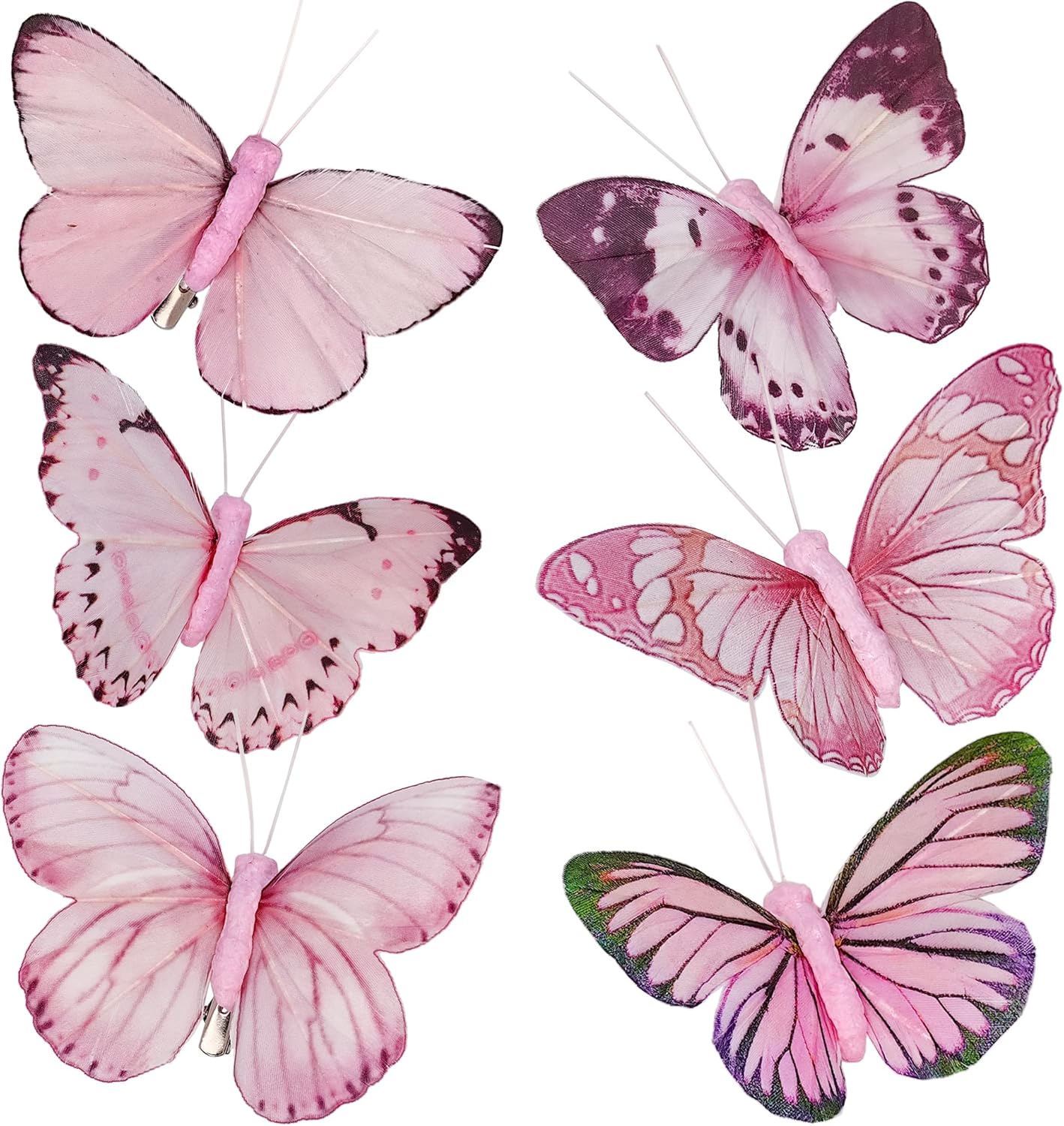 Cartanfill- Artificial Feather Simulation Butterfly Party Decoration Set, a Set of 12 Pieces with Clips, Used for Home Decoration in 12 Colors.… (C Clip)