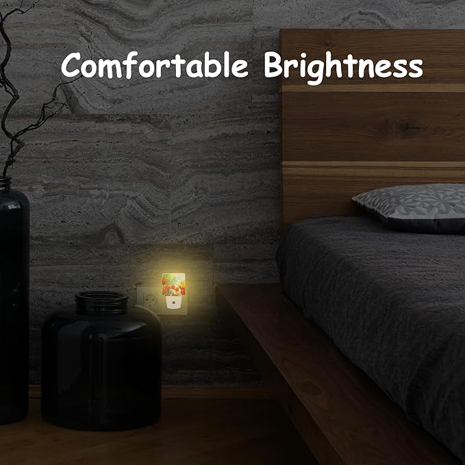 Night Light,Sunlight on Red Yellow Tulips Plug-in Night Light Auto Dusk-to-Dawn Sensor Energy Efficient LED Lamp for Room Decor,Hallway,Kitchen,Bathroom,Nursery,Stairs