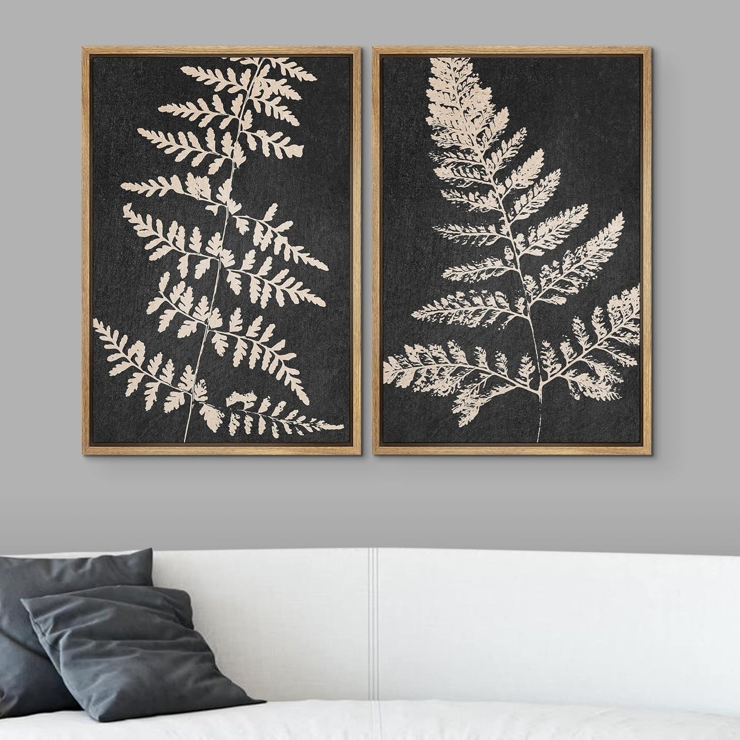 SIGNWIN Canvas Print Wall Art Set Black Tan Forest Fern Plant Leaf Silhouette Nature Wilderness Illustrations Modern Art Rustic Multicolor for Living Room, Bedroom, Office - 16"x24"x2 Natural