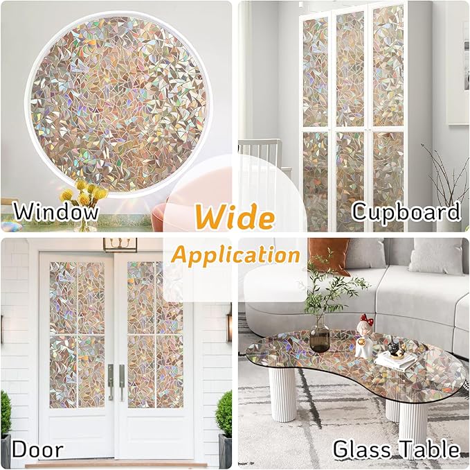 LUTE Window Privacy Film, Rainbow Window Flim, 3D Decorative Stained Glass Cling, Non-Adhesive Vinyl Static Cling Removable Glass Sticker, Sun UV Blocking Covering for Home, Brown, 17.5 x 118.1 inches